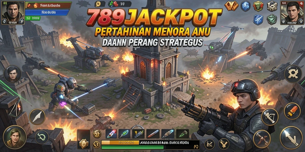 Gameplay intens di 789JACKPOT dengan menara dan strategi pertahanan.