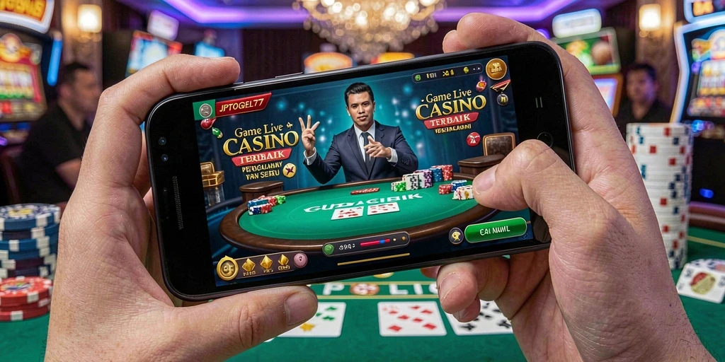 Screenshot gameplay JPTOGEL77 menunjukkan dealer langsung yang menarik dan permainan yang seru.