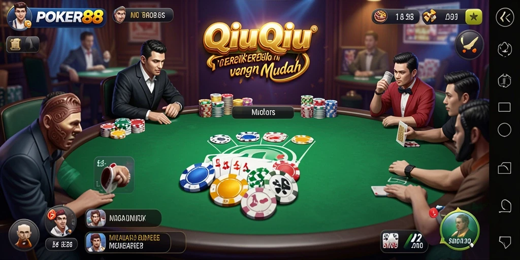 Screenshot utama POKER88 menampilkan aksi seru bermain QiuQiu.