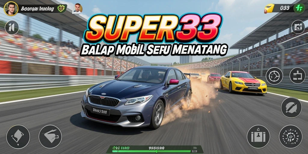 Screenshot utama SUPER33 menampilkan aksi balap yang mendebarkan.
