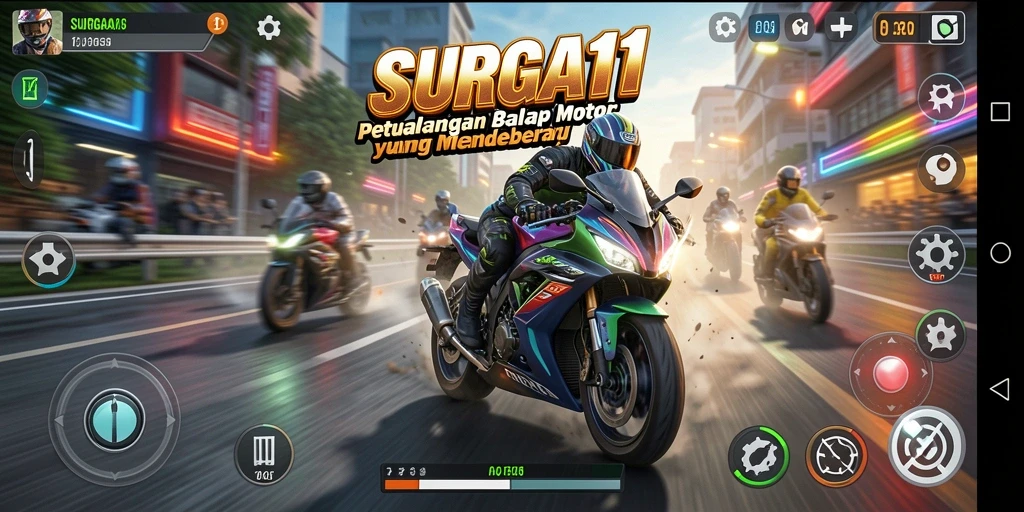 Tampilan gameplay balap motor yang mendebarkan di SURGA11.