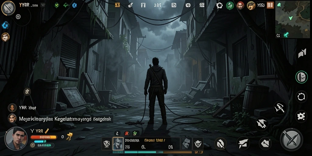 Screenshot gameplay YYRR menampilkan suasana mencekam saat menjelajahi keheningan kegelapan.